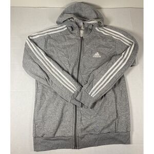 adidas Gray Full-Zip Hooded Sweatshirt with White Stripes